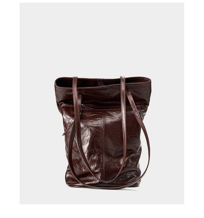 Borsa a secchiello da donna in pelle di vacchetta, grande capacit¨¤, stile retr¨°, borsa a tracolla, marrone