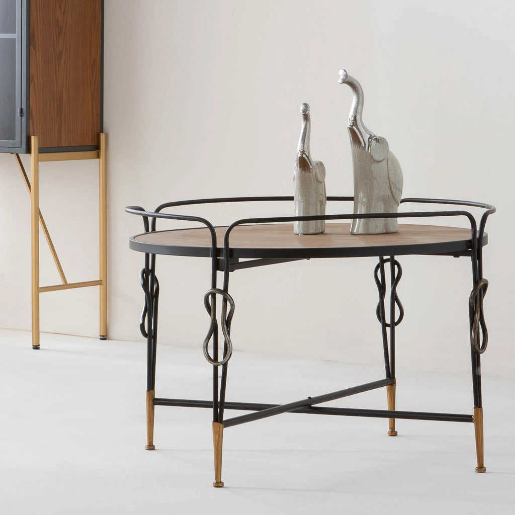Tavolino in legno e metallo nero 78x78x53h cm