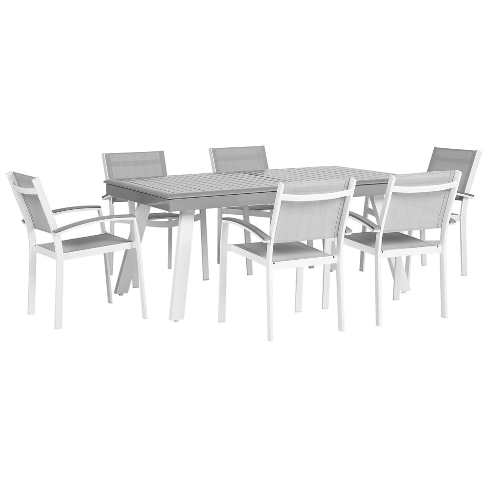 Set da pranzo da 7 pezzi bianco con tavolo grigio 6 sedie da giardino patio terrazza