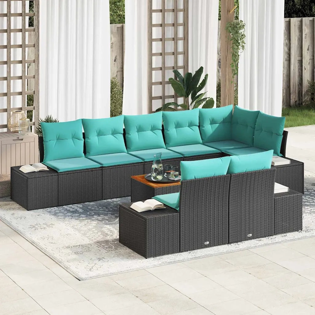 Set Divano da Giardino 9 pz Nero polyrattan 3347977