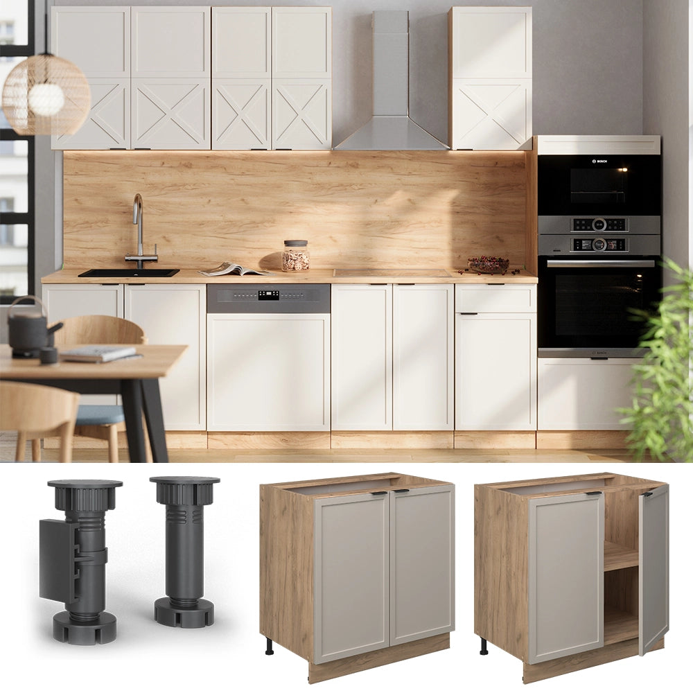 Mobiletto base cucina Fame-Line GrigioBeige/Rovere dorato 80 cm con ripiano, PL Marmo Vicco