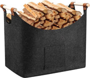 Mangialegna in legno - contenitore per legna da ardere con maniglie - velluto grigio scuro - dimensioni extra grandi - materiale resistente