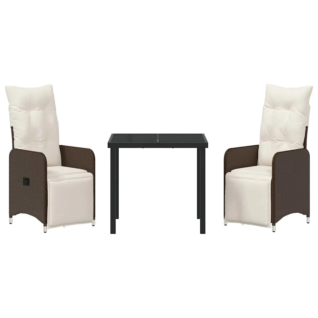 Set da Pranzo per Giardino con cuscino 3 pcs Marrone polyrattan 3379667