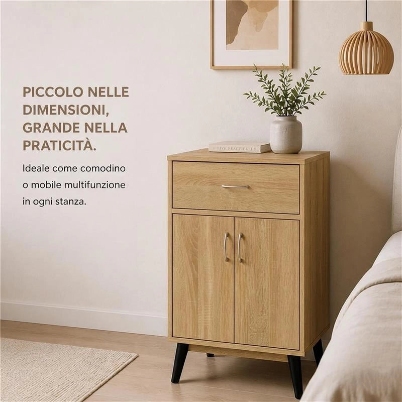 MOBILE IN MDF ROVERE CON 2 ANTE E CASSETTO MISURE: 60X40X74 CM