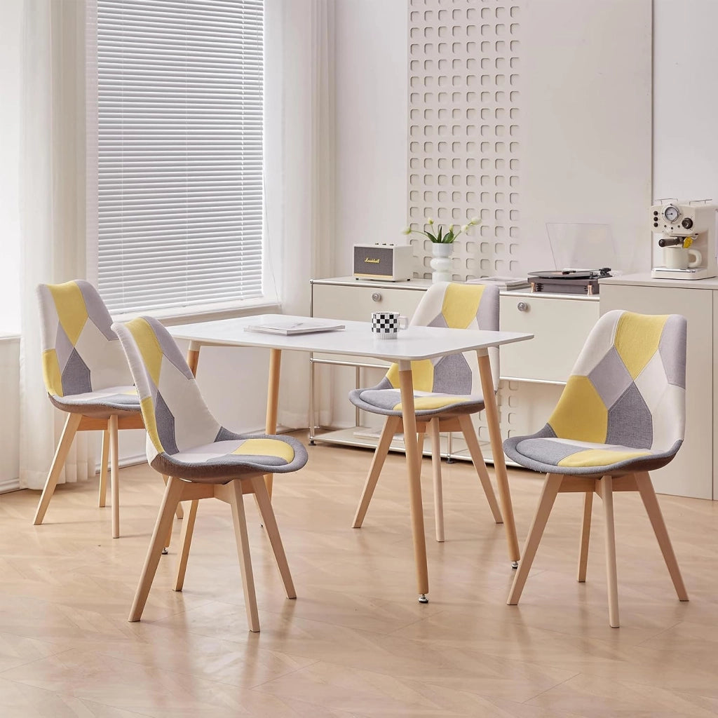 GrandCA HOME Set di 2 Sedie da Pranzo Scandinave con Cuscino del Sedile in Tessuto Patchwork Staccabile e Gambe in Legno di Faggio, per Soggiorno, Sala da Pranzo, Cucina, Patchwork Giallo