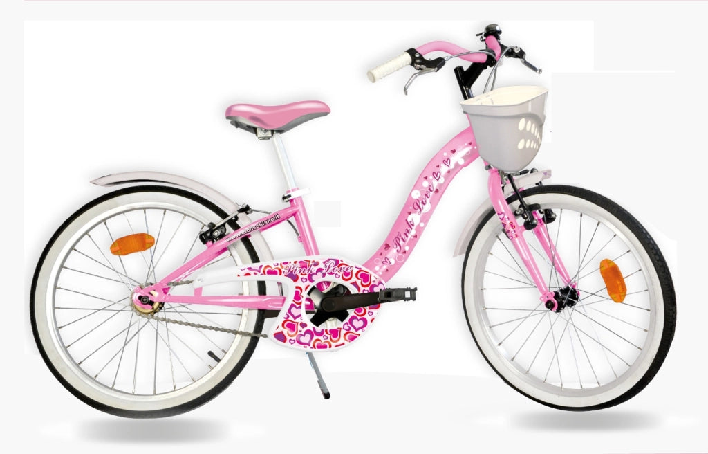 SCH PINK LOVE 20", bicicletta per bambini, adatta a bambini tra i 6 e i 10 anni, per altezza tra 120 e 155 cm, cestino e