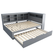 Letto a Divanetto 140x200 cm e 90x190 cm; Letto 3 Posti - USB e Scomparti - Grigio