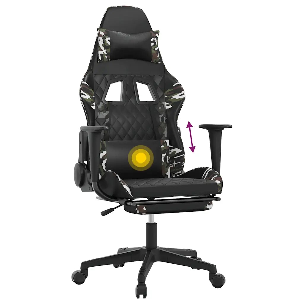 Sedia Gaming | Sedia da e-sports Massaggio Poggiapiedi Nero e Mimetico Similpelle