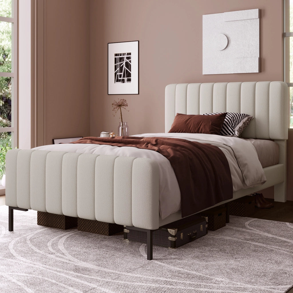 Letto imbottito 90x200 cm con testiera regolabile e rete in legno