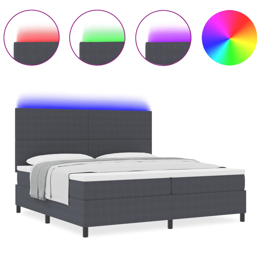 Letto con Rete a Molle con Materasso&LED Grigio Scuro 200x200 cm Tessuto a coste