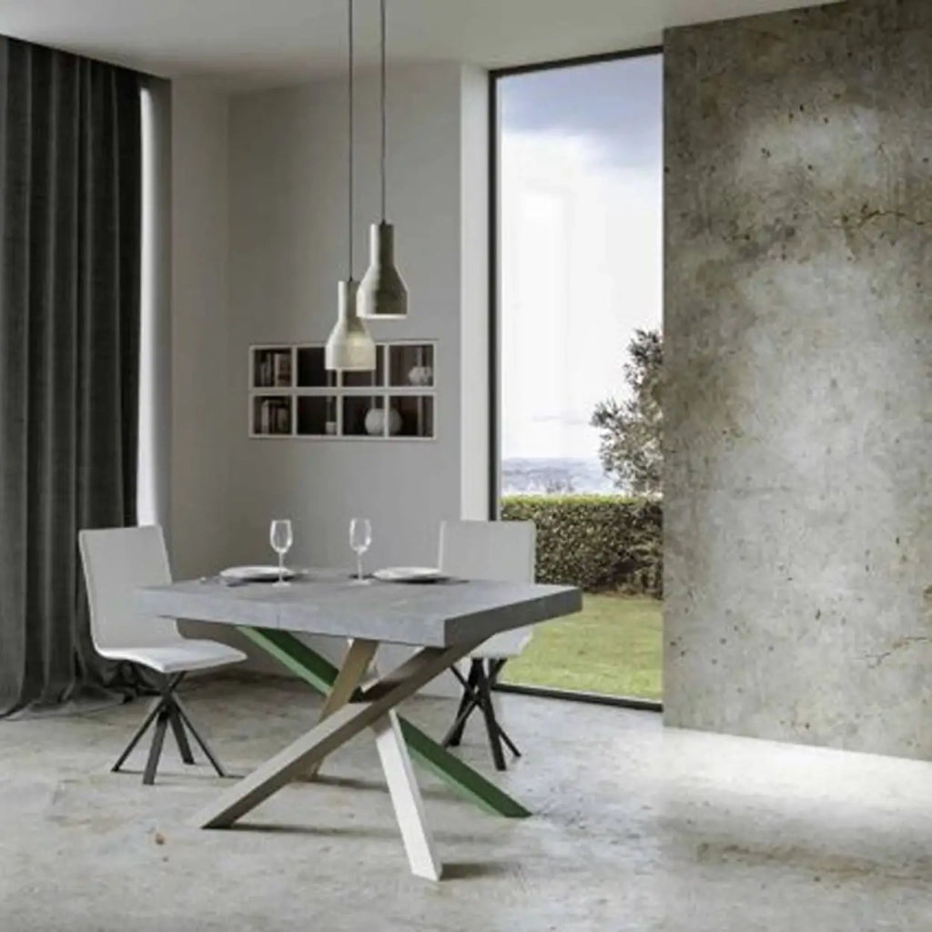 Tavolo allungabile 160/420x90 cm Volantis Premium colore cemento gambe multicolore 4/A