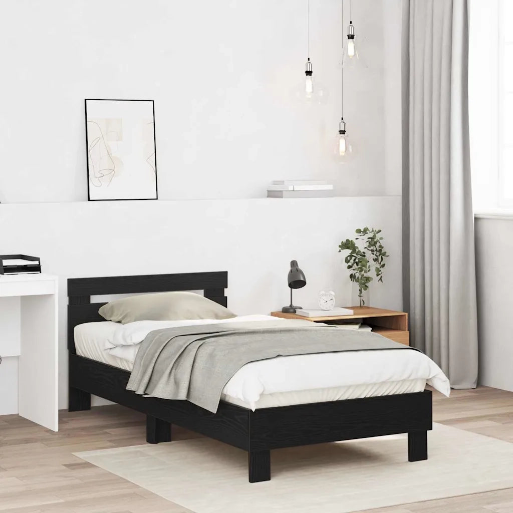 Struttura del letto con testiera-Giroletto Rovere Nero 193 x 95 x 88 cm