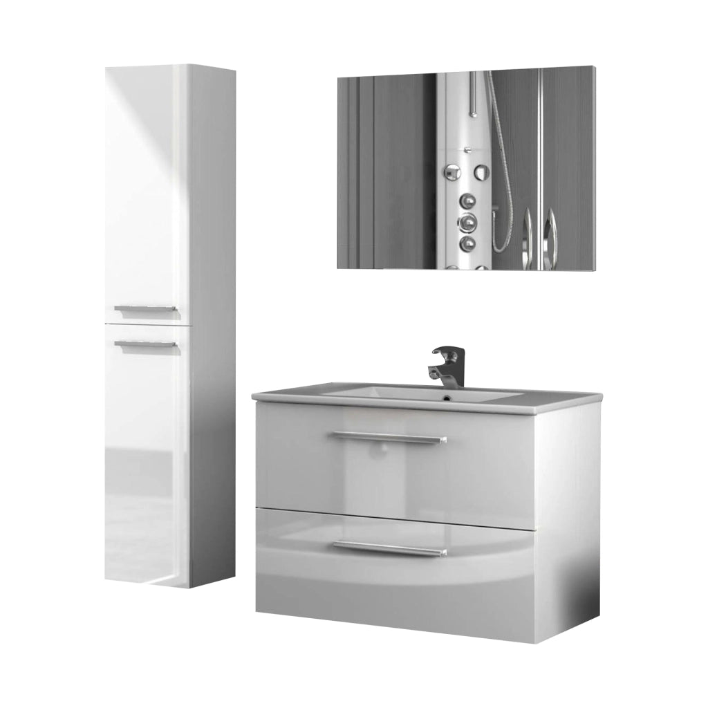 Ricadi, set Mobili Bagno Specchio Incluso, Bianco Lucido