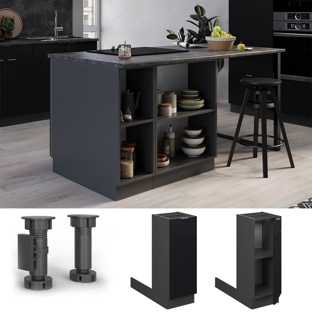 Isola cucina Fame-Line Nero rigato/Antracite 30 cm senza piano di lavoro Vicco