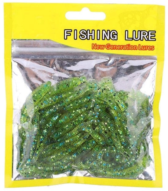 Kit di attrappaggio artificiali 50 pezzi - Materiale morbido - T-Tail Grub - Attrappaggio per pesce persico - Attrappaggio per pesce trota - Materiale ecocompatibile - Viti da pesca