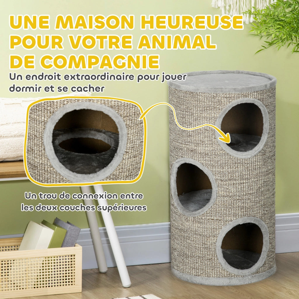 Tiragraffi per gatti a 3 livelli con sisal e peluche ¨C zephmum ¨C grigio 38x70 cm
