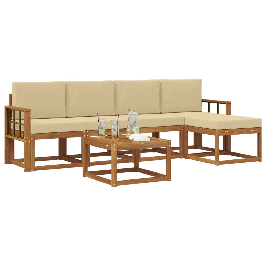 Set di divani da esterno con cuscino 6 pcs Naturale e Beige