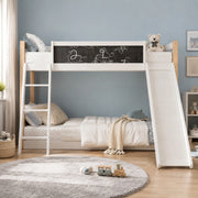 Letto a castello per bambini con scivolo e scala; 90x200 cm; bianco