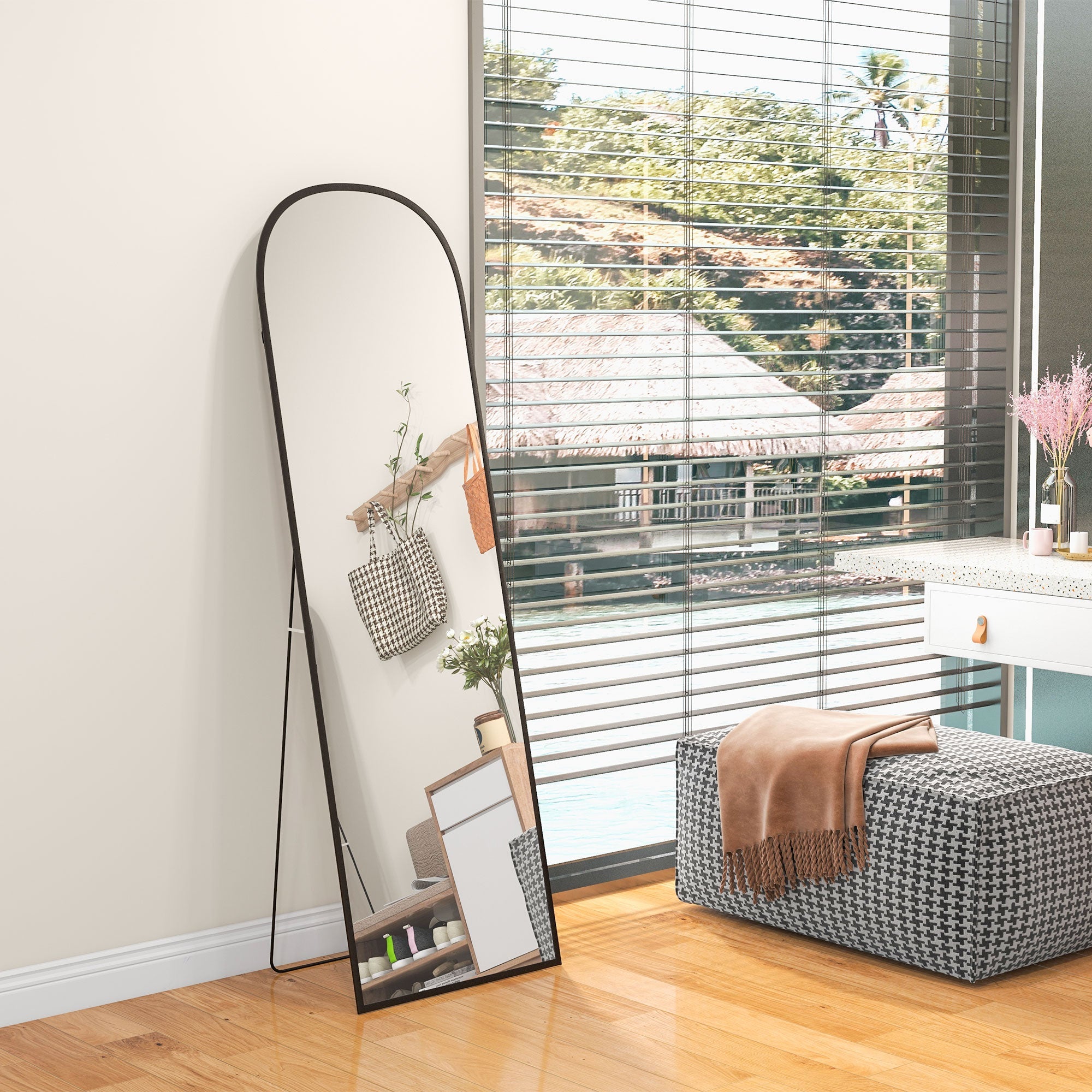 Specchio da Terra e Parete Moderno con Supporto Pieghevole 50x161,5 cm in Lega di Alluminio Nero