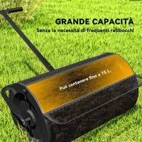 Spandiconcime da 75L in Metallo con Manico Regolabile a T e Maniglia Imbottita, 70x40x112 cm, Nero