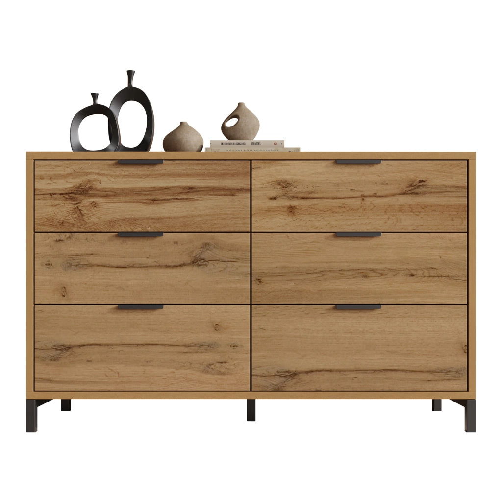 Cassettiera con 6 cassetti 120 x 40 x 76 cm, effetto rovere scuro, struttura in truciolare e metallo