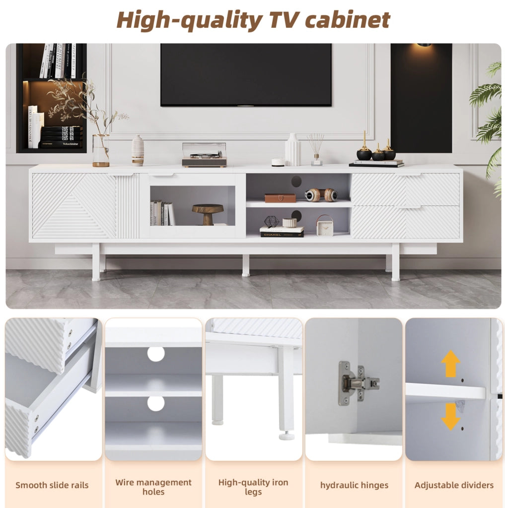Mobile TV ULEVR 200x40x50,5 cm con 2 ante, 2 cassetti e ripiani semiaperti, bianco