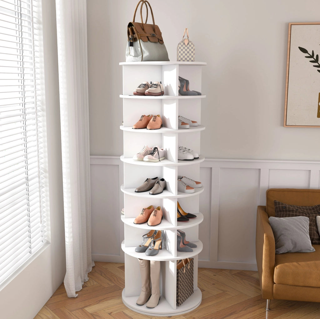Scarpiera girevole a 7 livelli in PVC; bianca; per fino a 28 paia di scarpe