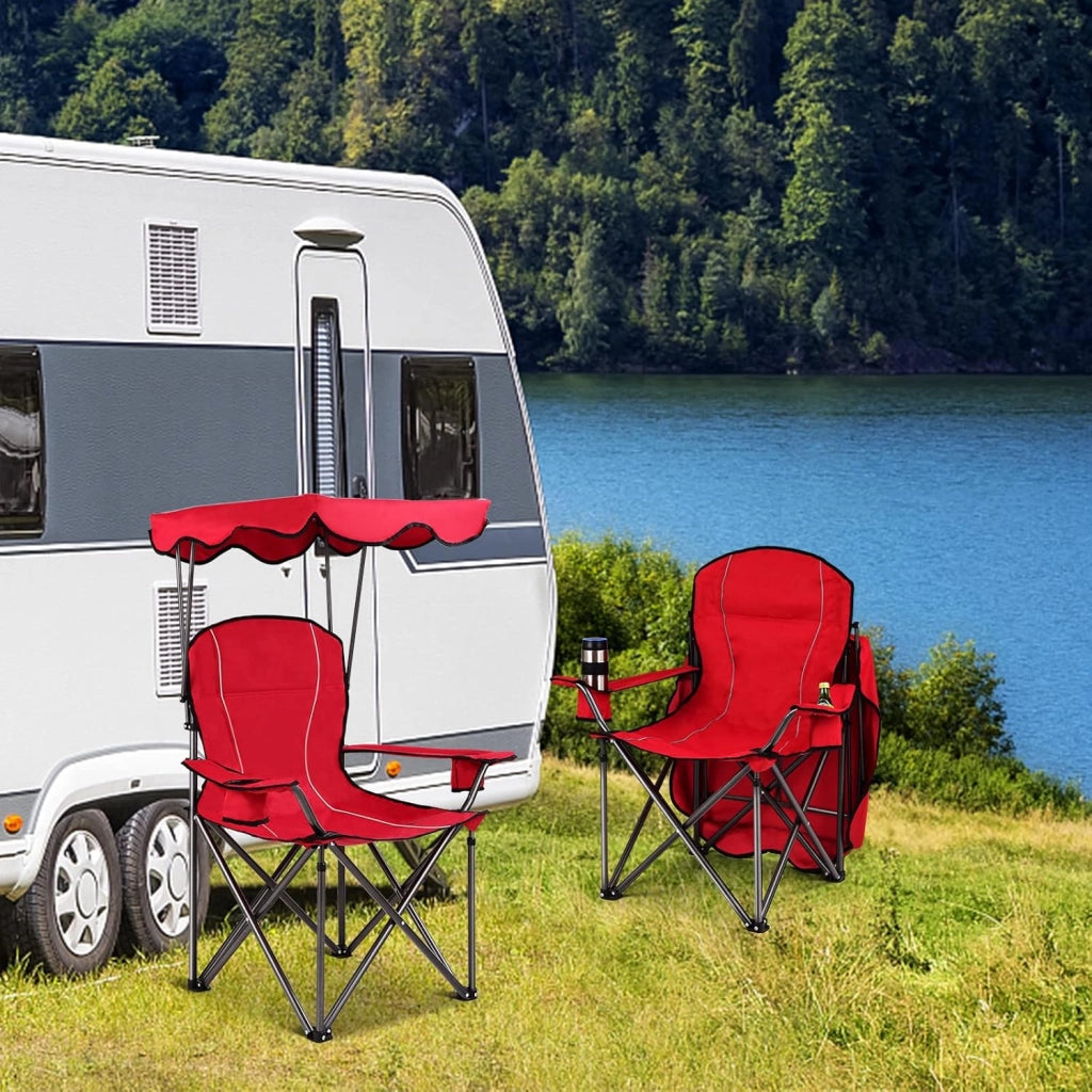 Sedia Pieghevole da Campeggio Leggera con Tetto, 2 Portabicchieri e Borsa per il Trasporto, per Patio, Spiaggia, Campeggio, 91x67x137cm, 2 Colori (Rosso)