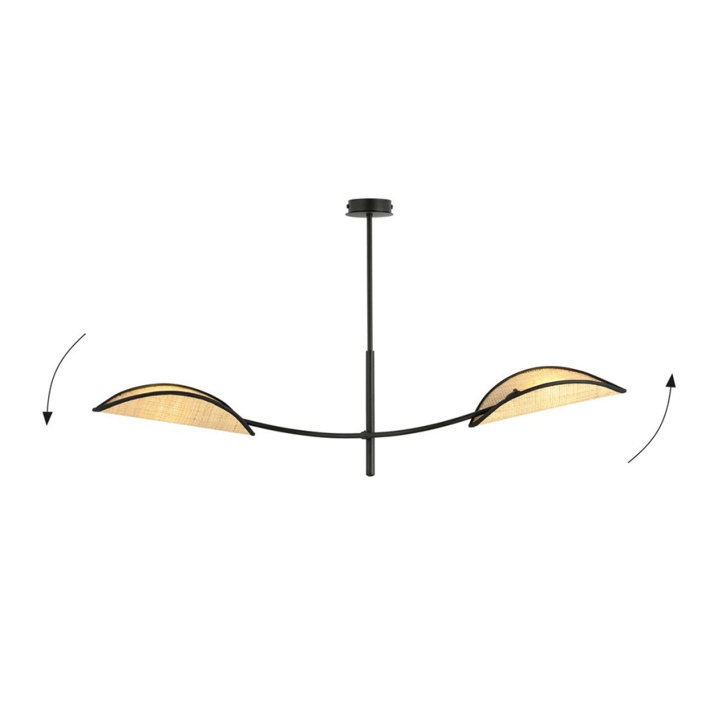 Lampada a sospensione Lotus in acciaio nero e rattan