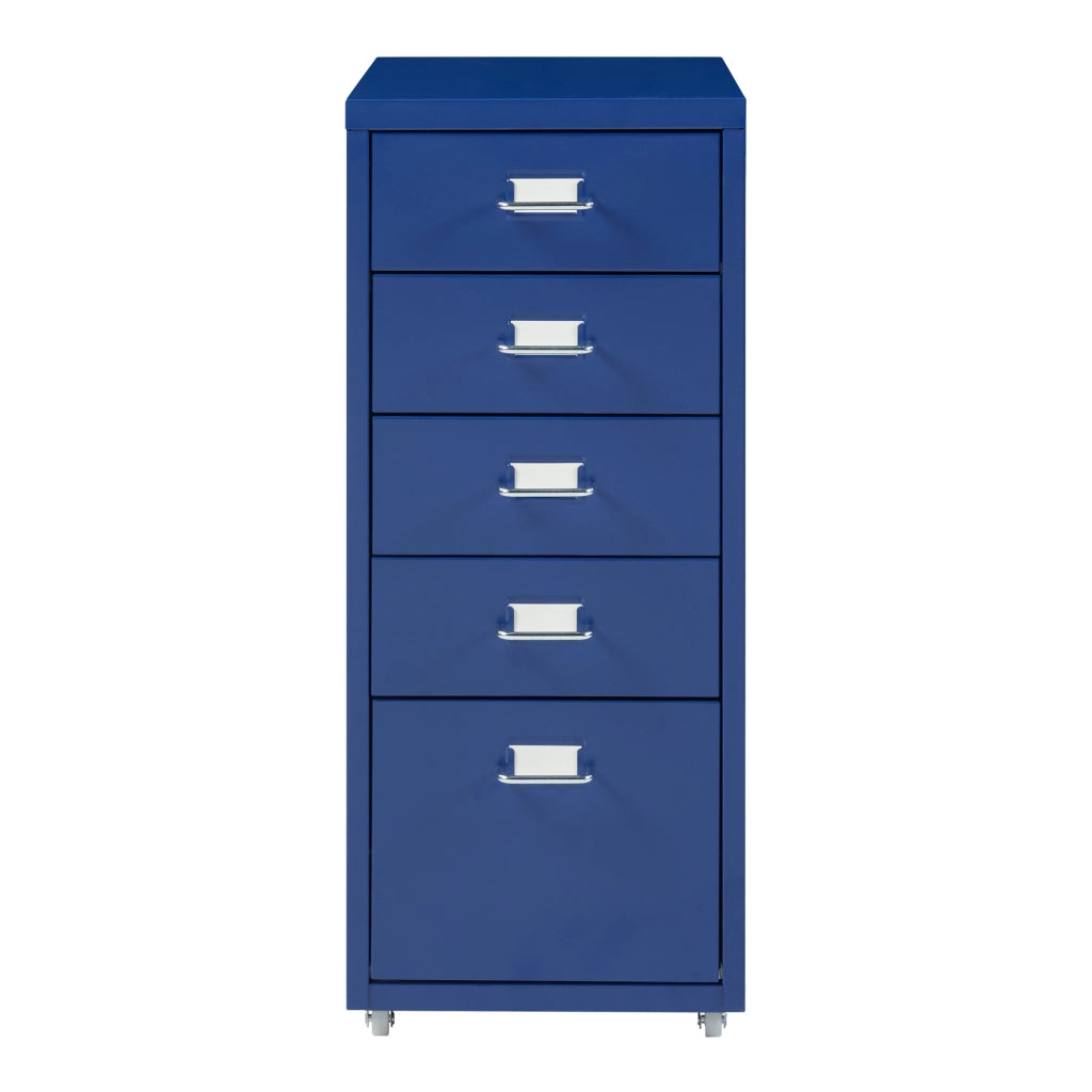 Cassettiera Kökar in Acciaio Mobile Archivio con 5 Cassetti e Rotelle - Blu [en.casa]