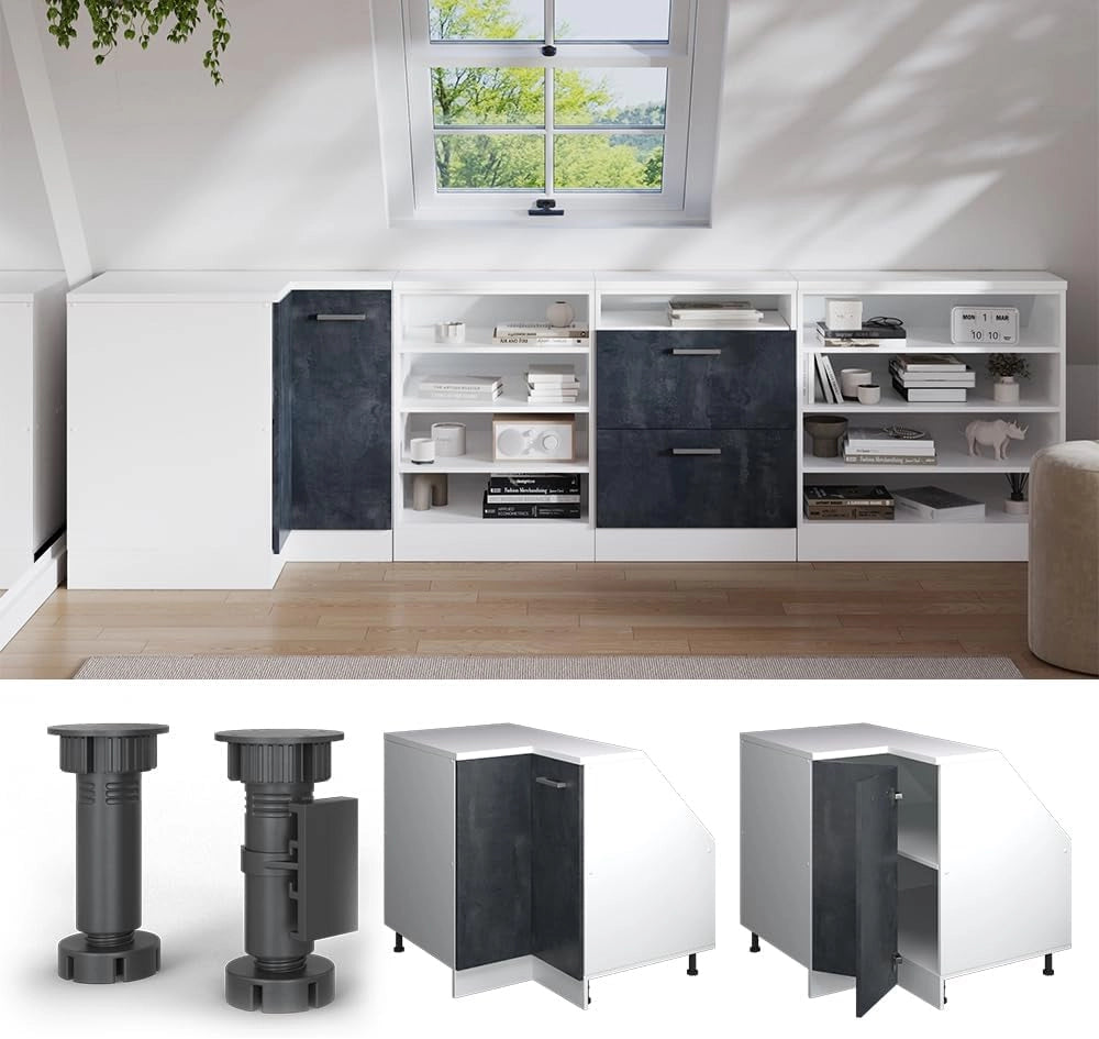 Mobile sottotetto Mobile angolare Rion, Calcestruzzo nero, 75.6 x 81.6 cm con 1 porta, carcassa dell’armadio profondità 60 cm, adatto per il salvaspazio sotto tetti spioventi