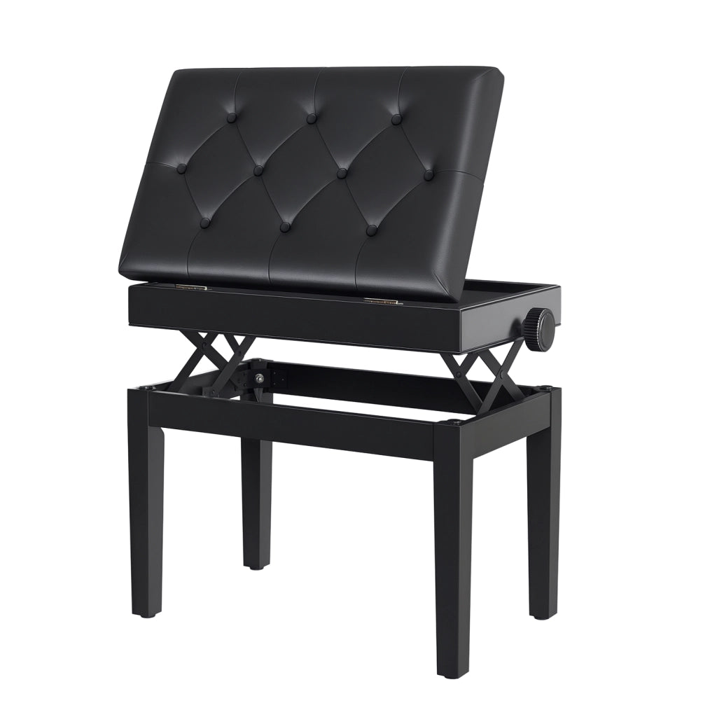 Sgabello per Pianoforte ¨C Xylo ¨C Nero, Altezza Regolabile 48-58 cm, Imbottito con Vano Portaoggetti