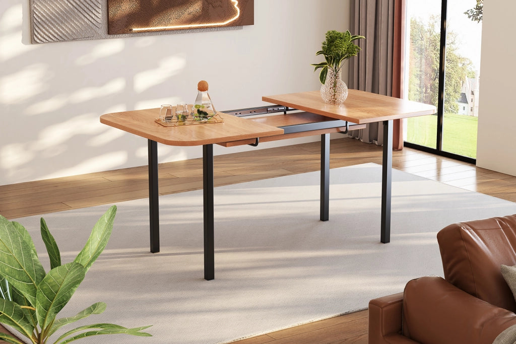 Tavolo da pranzo allungabile 120-160 cm in MDF, finitura rovere bianco americano, struttura in lega ad alta resistenza