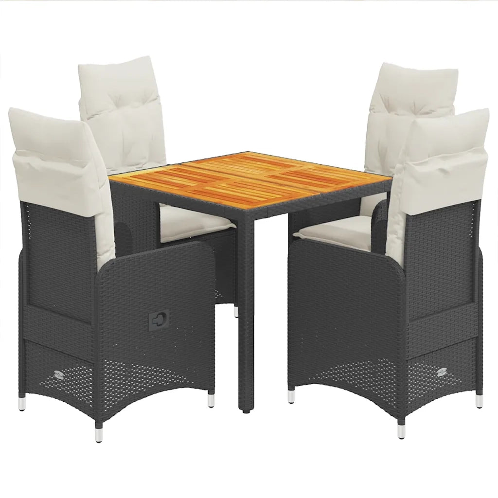 Set BistrÃ² da Giardino 5 pz con Cuscini in Polyrattan Nero