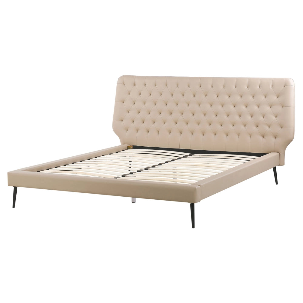 Letto rivestimento in ecopelle beige 160 x 200 cm Testiera capitonné dal design moderno