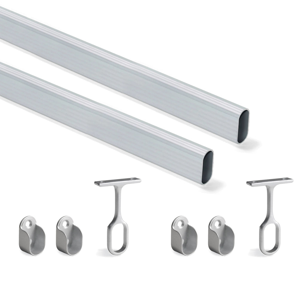 Kit Tubo per Armadio 30 x 15 mm Alluminio L 1,15 m Anodizzato Opaco Alluminio e Zama Emuca