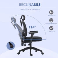 Sedia da Ufficio Ergonomica con Altezza Regolabile, Supporto Lombare e Poggiatesta, 66x61x106-116cm Nero