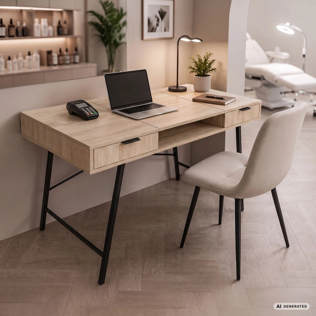 Scrivania industriale per computer Rovere Sonoma ARDEN 120 cm 2 cassetti 1 ripiano gambe nere