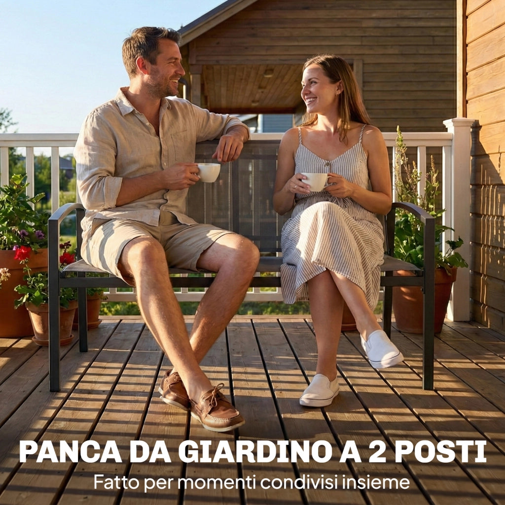 Panca da giardino 2 posti in metallo ¨C zephmum ¨C grigio, Textilene