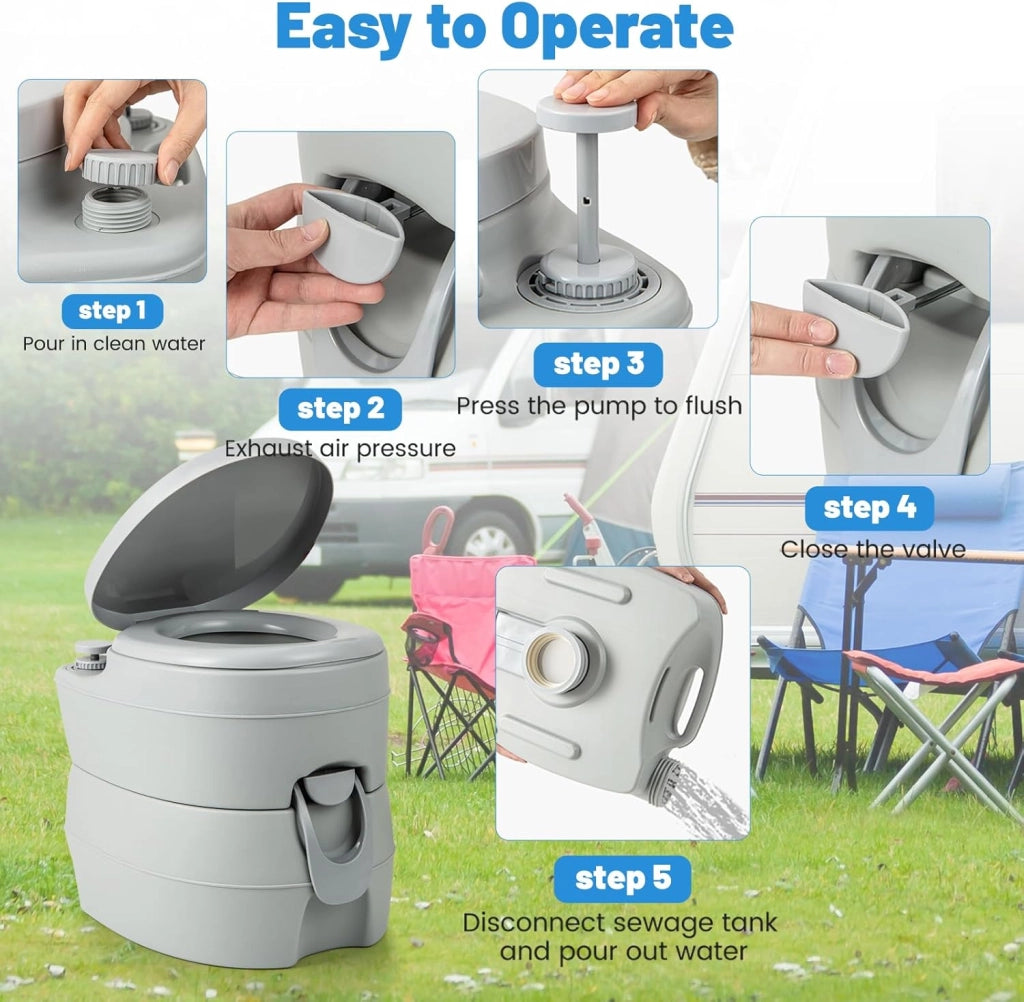 SOARS WC Portatile, Bagno Chimico con Pompa di Risciacquo, Serbatoio Acque Reflue 20L, Maniglia, Carico 150 kg, Altezza Seduta 40 CM, Toilette Portatile per Campeggio, Viaggi, Auto
