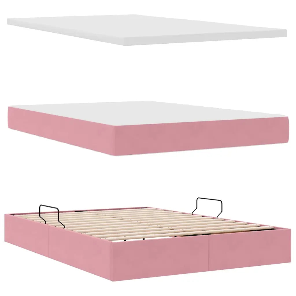 Letto con contenitore LED e materasso Rosa 140 x 200 cm Velluto