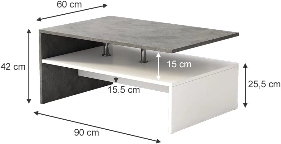 Vicco Tavolino da salotto Mike, Calcestruzzo, 90 x 60 cm, adatto per riporre riviste e telecomandi