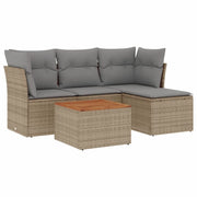 Set Divano da Giardino 5 pz | Set Salotto da Giardino con Cuscini Beige in Polyrattan