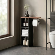 Mobile Portarotolo Trond Supporto Porta Carta Igienica 60 x 40 x 16 cm - Nero/Effetto Noce [en.casa]