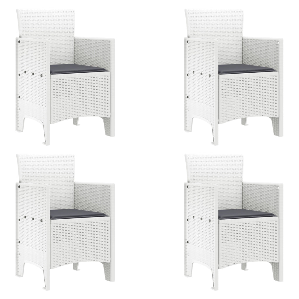 Set da Pranzo per Giardino 5 Pezzi con Cuscini Polyrattan Bianco