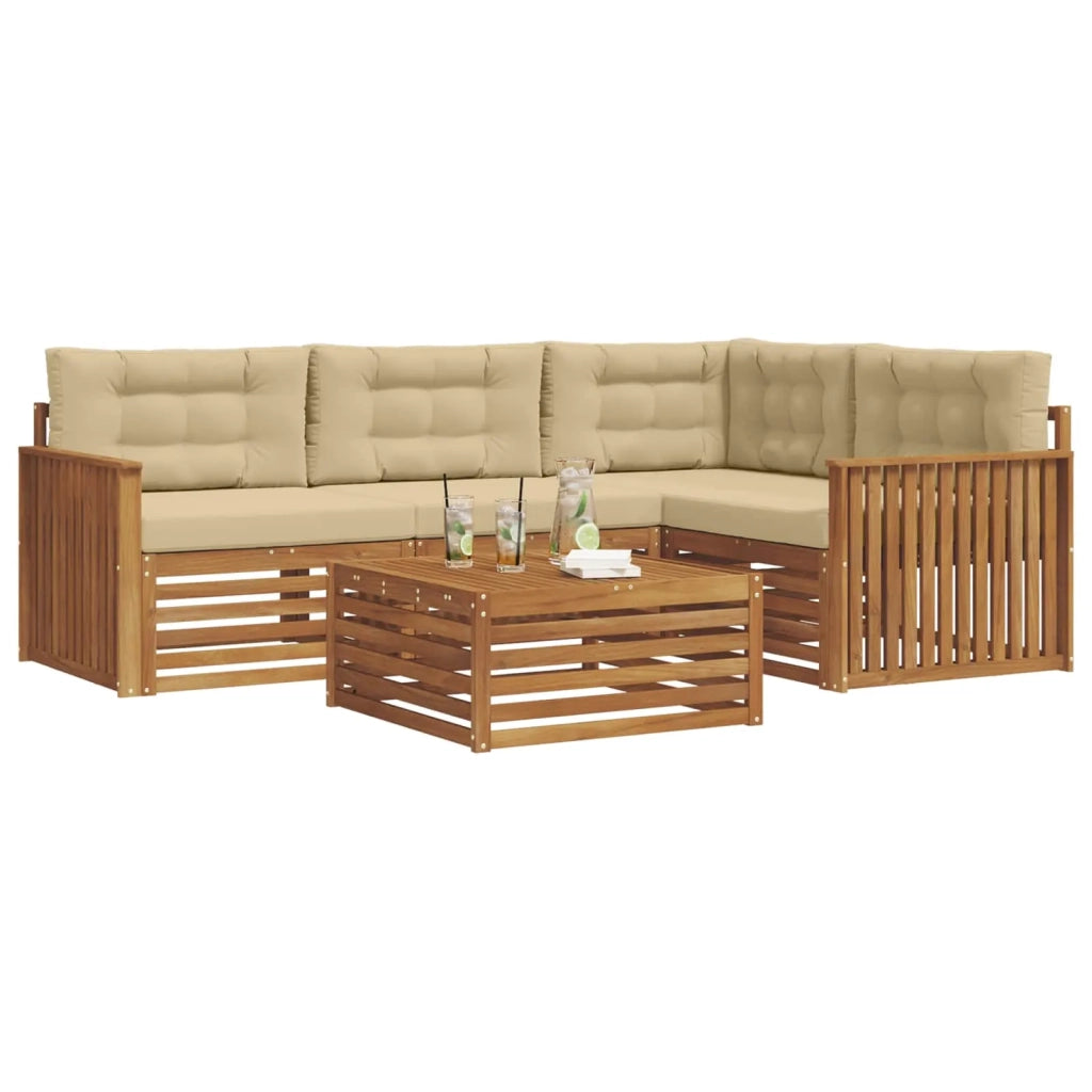 Set di divani da esterno con cuscino 5 pcs Naturale e Beige