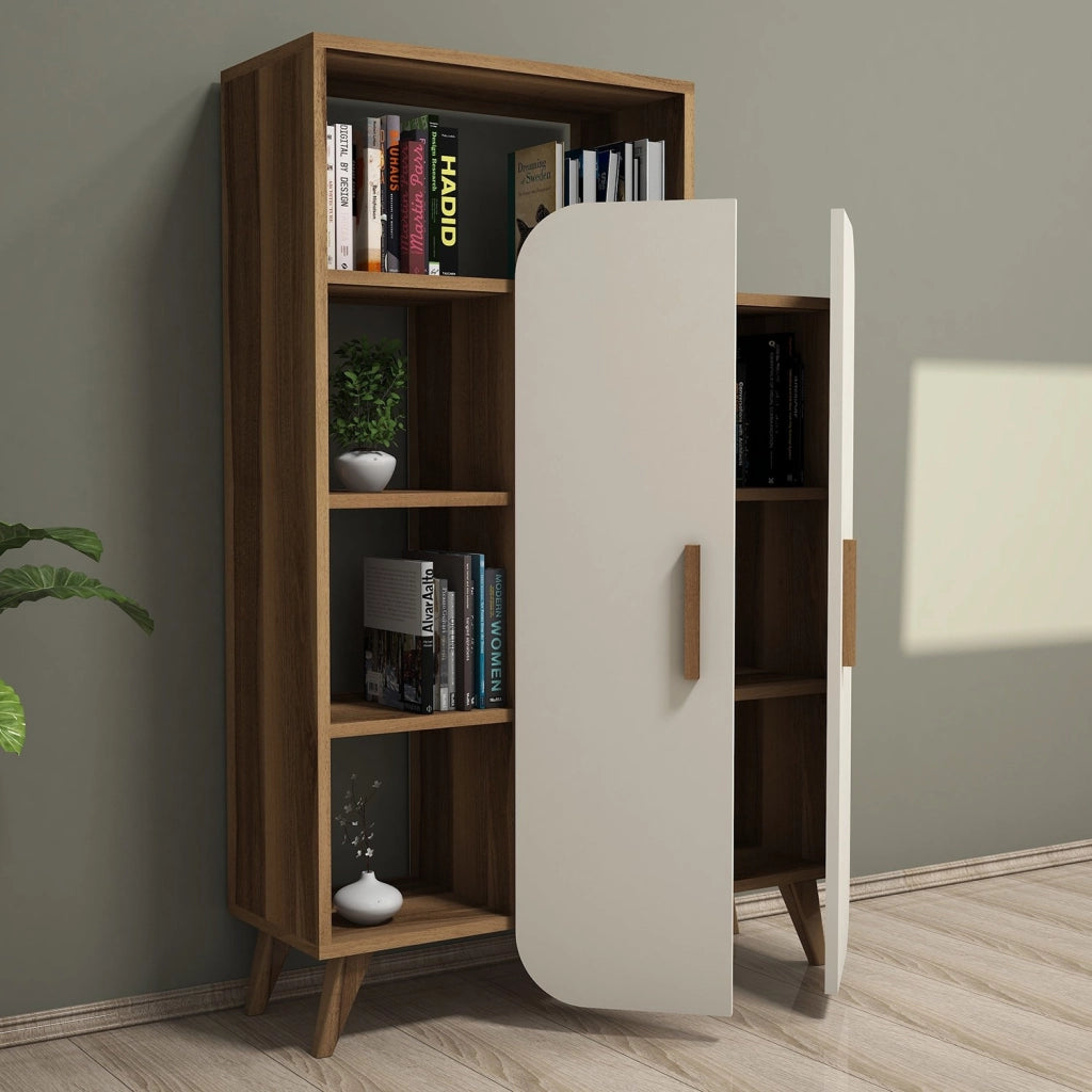Mobile in legno con ripiano "Form" - 90 x 32 x 132 cm - Noce Crema