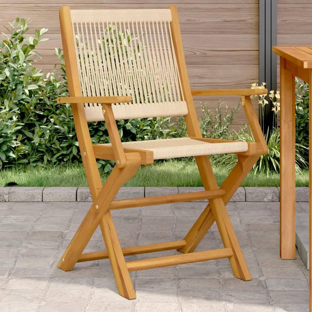 Sedie Giardino 2 pz | Sedie da Esterno Beige Legno Massello Acacia e Polipropilene