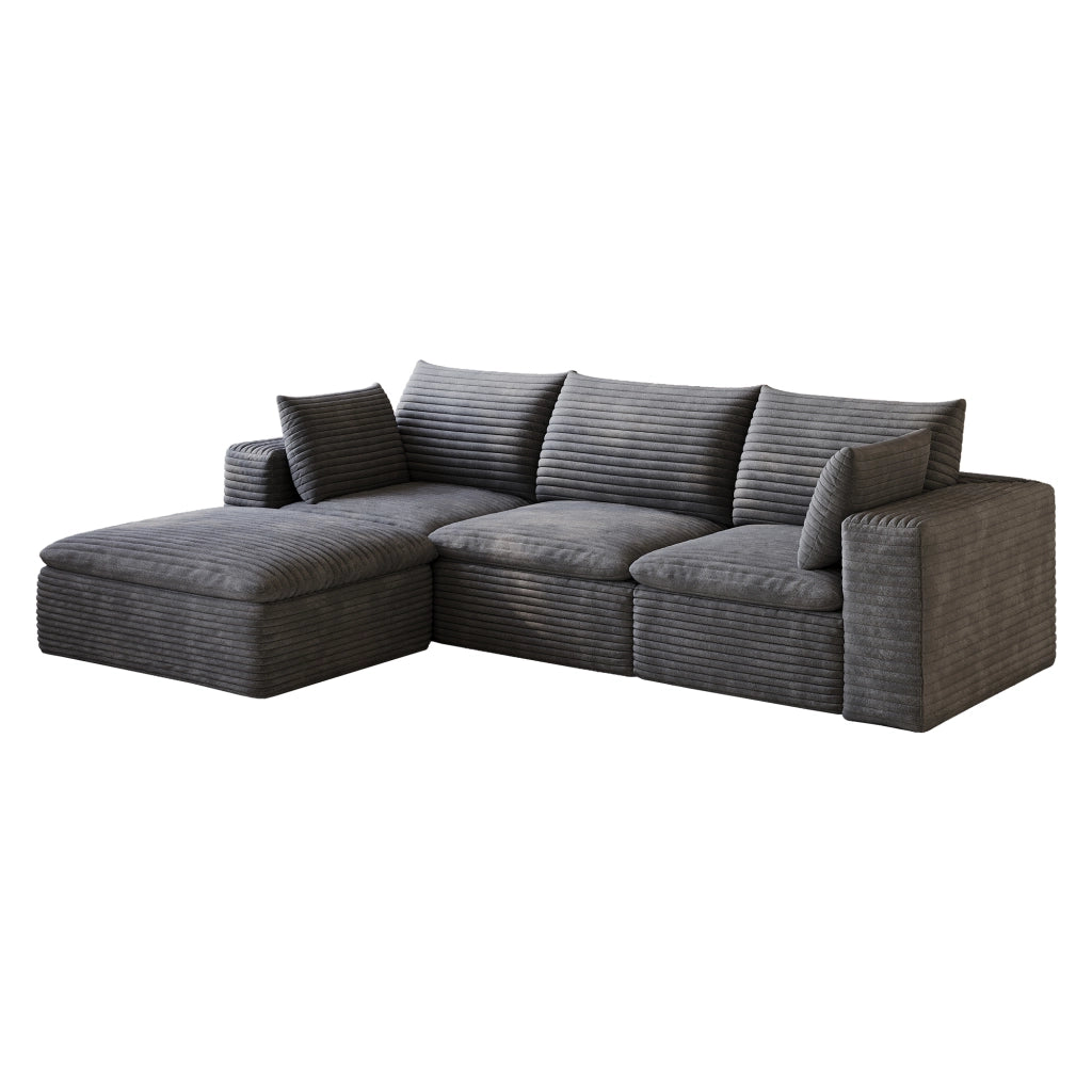 Divano Cloud 260 cm ¨C MINIMAL ¨C Velluto a coste grigio scuro, imbottito, senza montaggio