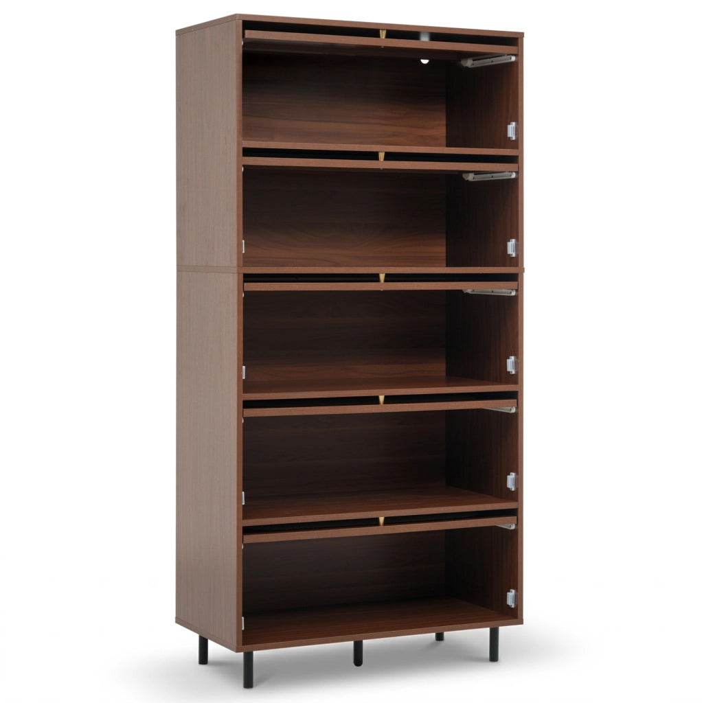 Credenza 80x40x163 cm con 5 ante a ribalta in legno noce